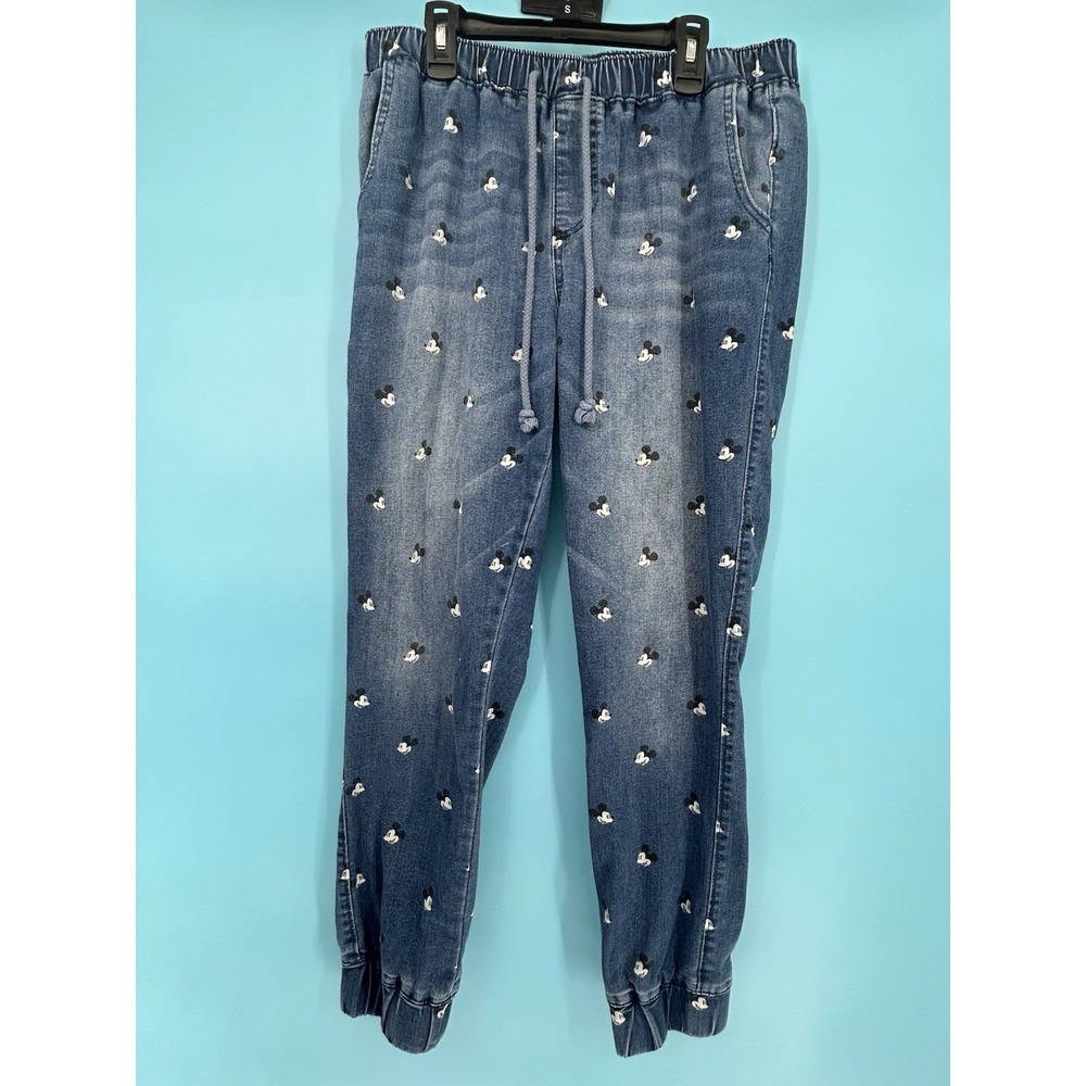 Mickey Mouse Jean Joggers Size XL Disney Parks Screen Print Pants Blue Jeans